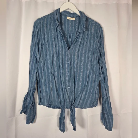 Bella Dahl Striped Blue Tie-front Button-down V Neck Shirt Women's Size M - Picture 2 of 7